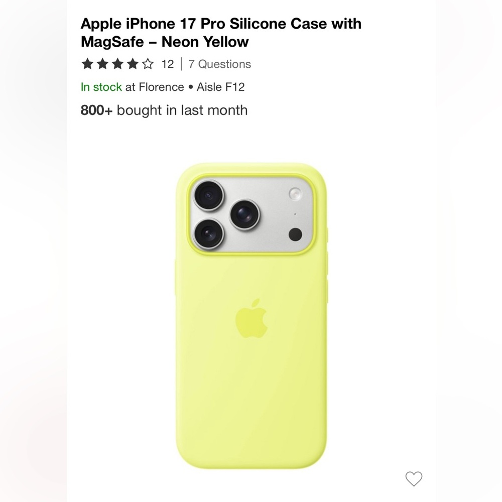 Apple Neon Yellow Silicone iPhone 17 Pro Case with MagSafe